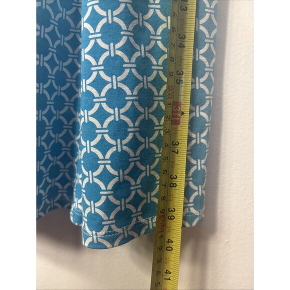Talbots Petite XLDress Sheath Self Tie Cap Sleeve Stretch Blue Geometric Print - Picture 8 of 14